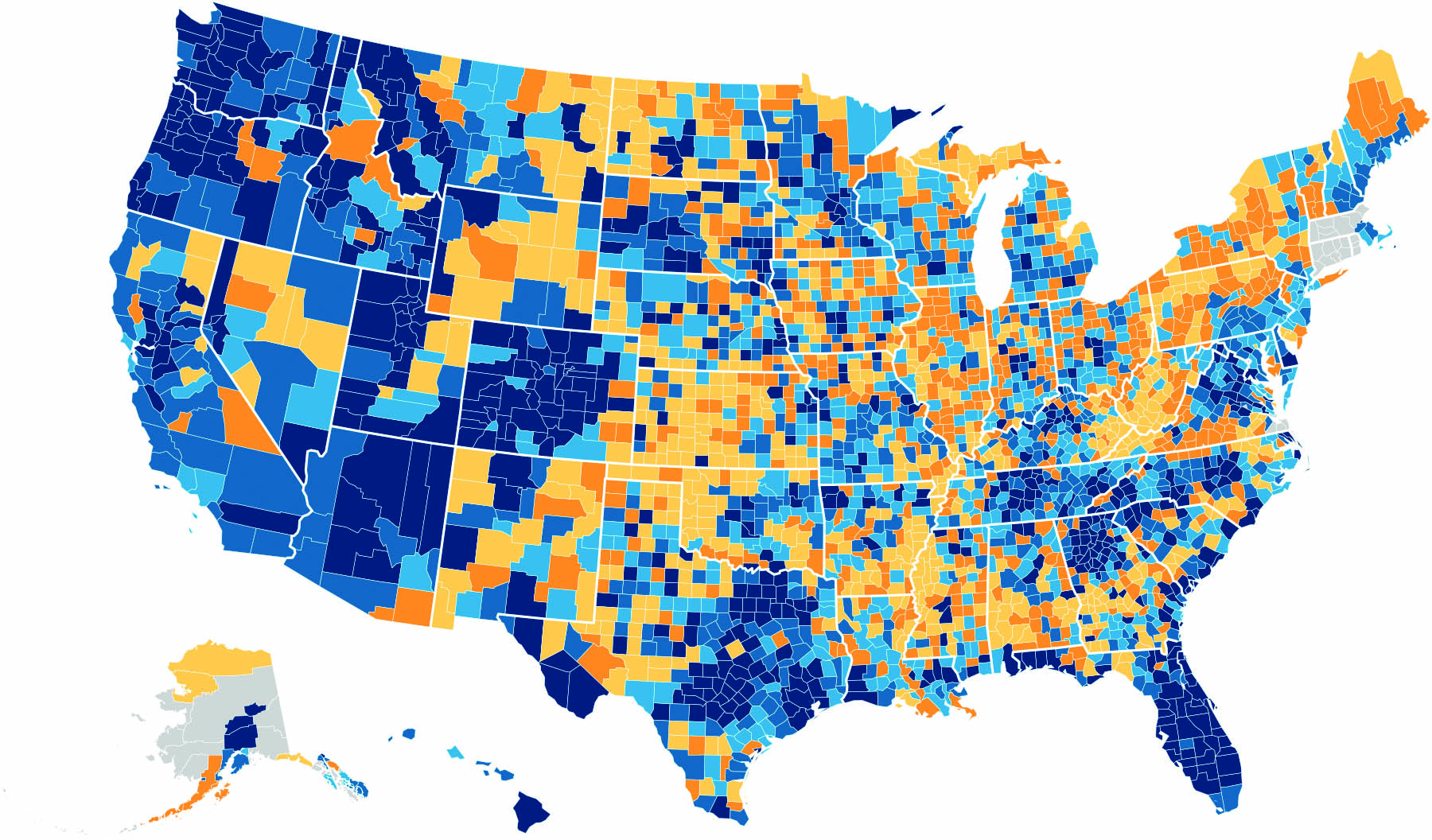 Population gains experienced by half of U.S. counties National